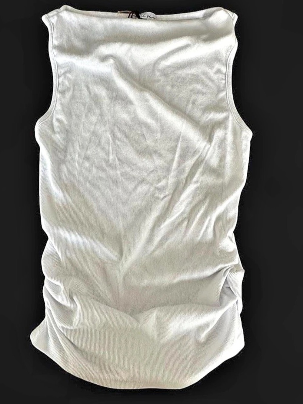 Michael Stars Coco Ruched Boat Neck Top Ultra Rib White XS